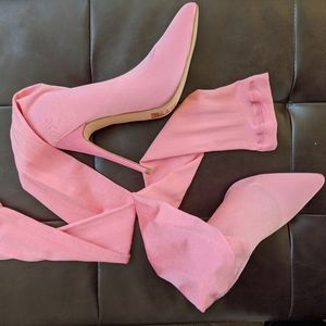 Baby pink thigh high heels